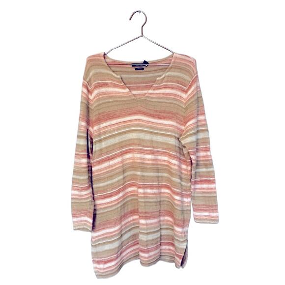 Lauren Ralph Lauren Sweater Womens Medium Cotton Linen Beige Orange Stripe - Picture 1 of 7
